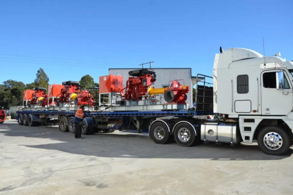 Truck hauling Carrying Diesel Hydraulic Fire Water Pump Systems